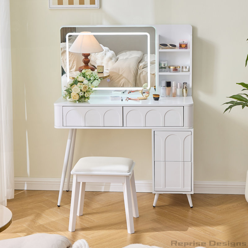 Meuble-lavabo moderne avec lumières DEL et miroir, Blanc