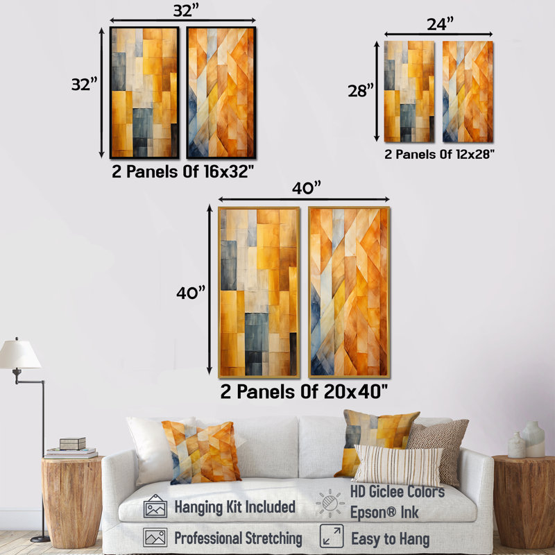 Dailen - ensemble de 2 reproductions d'art sur toile, H 40 po x l 41 po, Encadrement brun