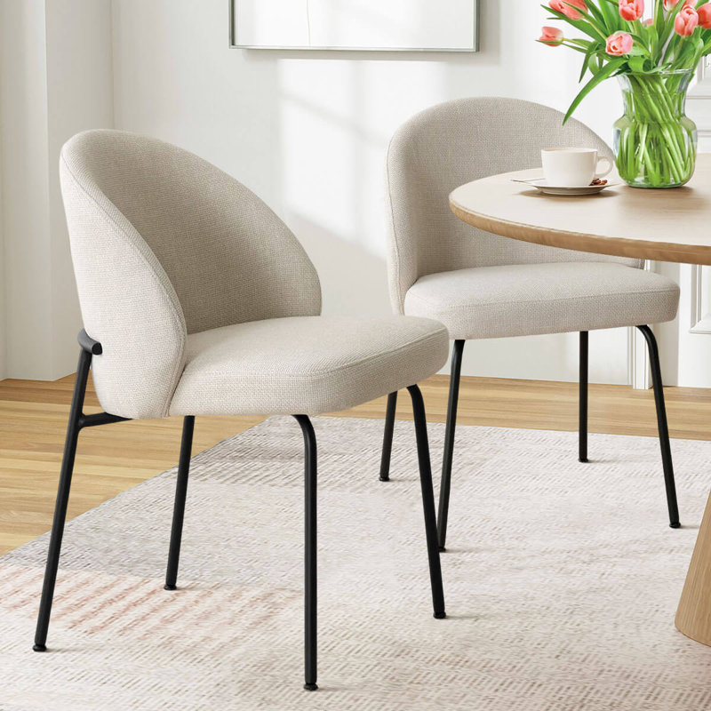 Modern Upholstered Dining Side Chairs with Curved Back & Padded Seat, Beige