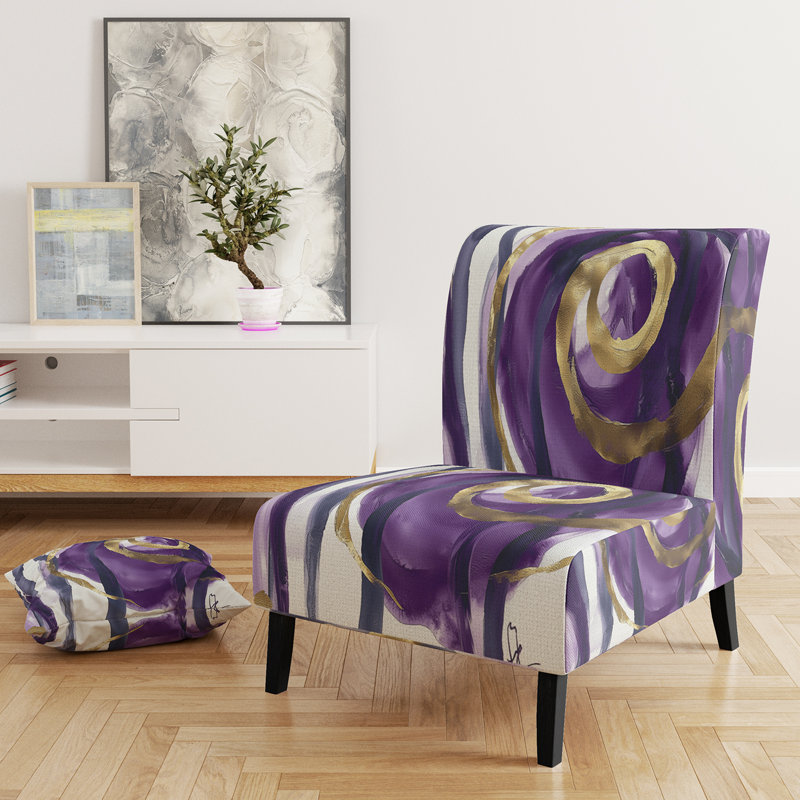 Mettalic I - Glam Upholstered Slipper Chair, Purple/Gold
