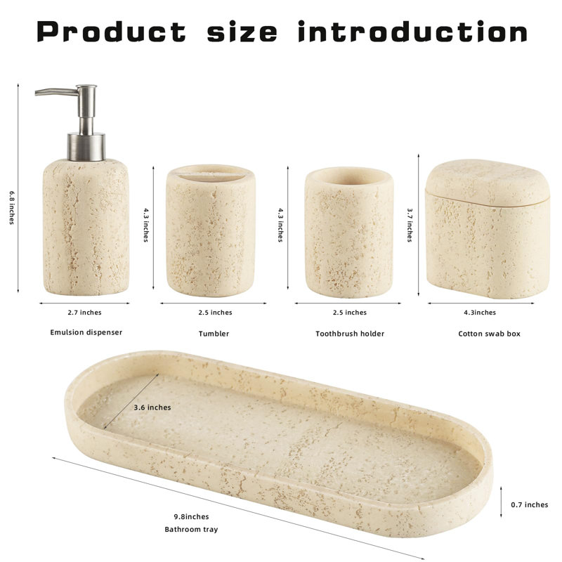 Ensemble d'accessoires de salle de bain, ensemble d'accessoires de salle de bain moderne 5 pièces avec distributeur de savon, porte-gobelet et porte-brosse à dents, support Cotton Swab, plateau
