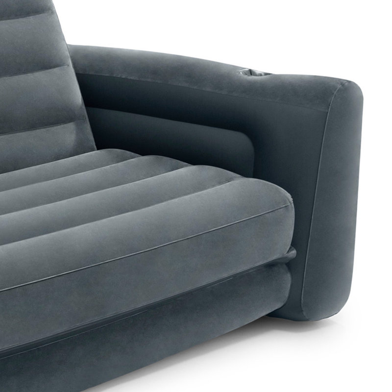 Charcoal Gray Velvet Queen Sleeper Sofa with Storage and Cup Holders