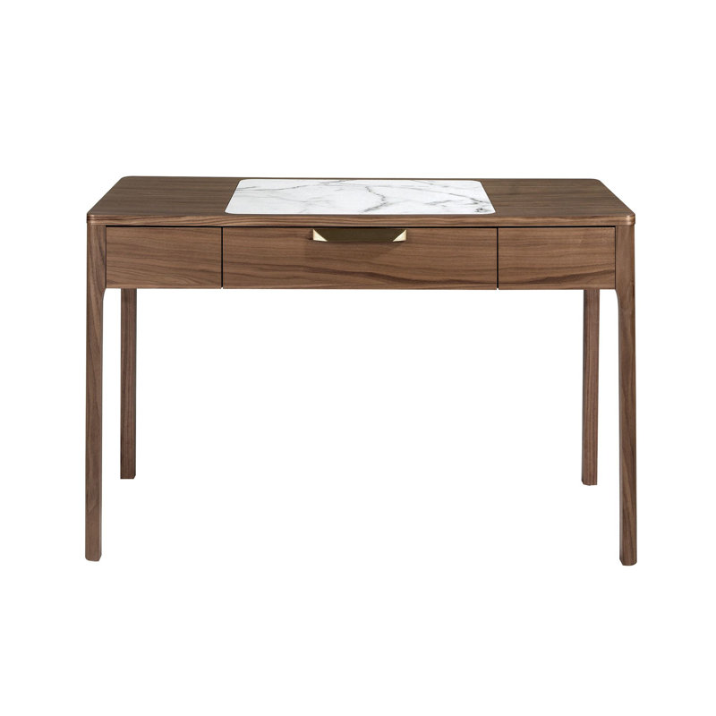 Walnut dressing table with marble-look glass top