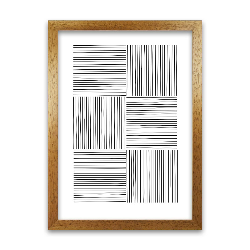 Black And White Squared Lines - Print, 84cm H x 59cm W x 3cm D, Oak Frame