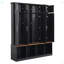 Versatile Hall Tree With 4 Hanging Hooks, Brown Wood Grain Bench With Multiple Storage Space, Entryway Cabinet With Open Compartments For Living Room, Hallway