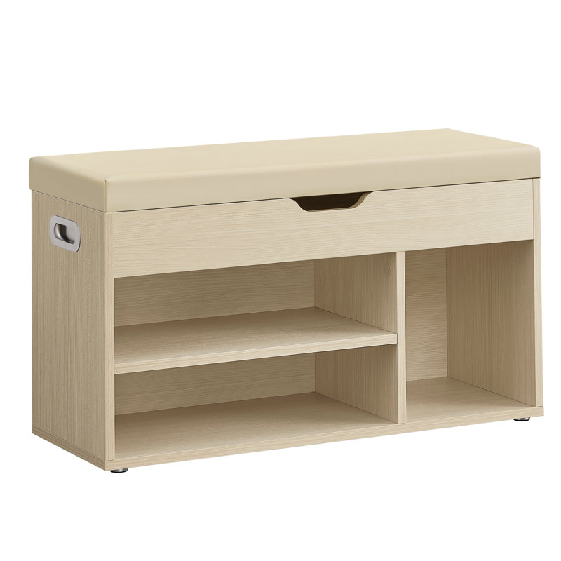 Abigayle 8 Pair Shoe Storage Bench, Natural Beige, Light Grey