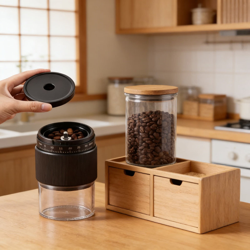 Moulin à café manuel avec moulin à meule conique et 18 réglages réglables - moulin à manivelle portable pour espresso, presse française, café turc, avec brosse et pelle de nettoyage