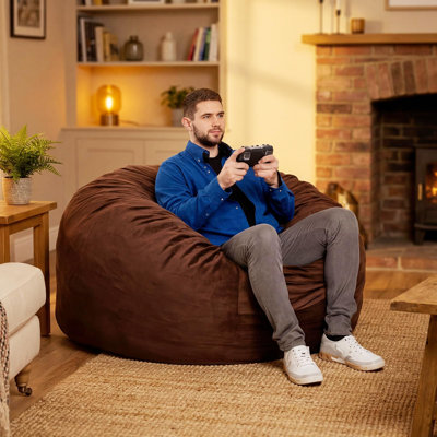 Convertible Bean Bag Chair, Giant Memory Foam Bean Bag Sofa Bed with Washable Cover, Flannel Fabric, Side Pocket & Handle