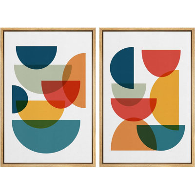 Mid Century Shape " Multicolor Semi-Circle Collage " 2 - Pieces