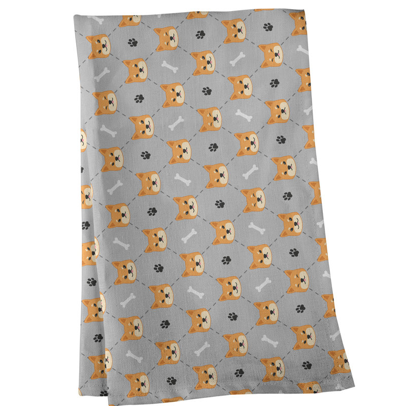 Serviette à thé à motif shiba shiba, Sergé de coton, Beige