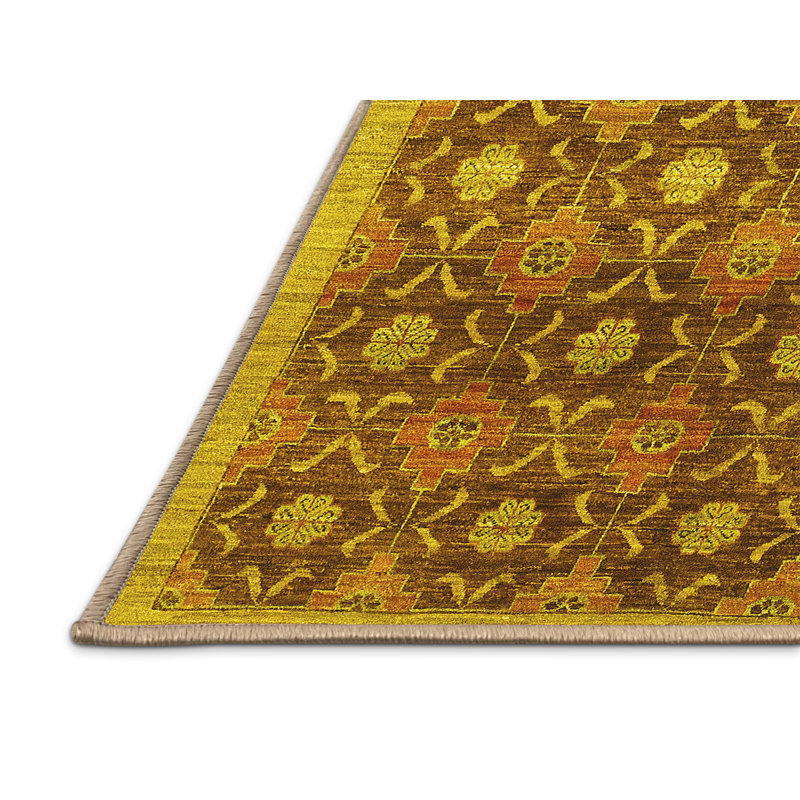 Tapis contemporains jaunes lavables à la machine 314, Rectangle 7 pi x 10 pi