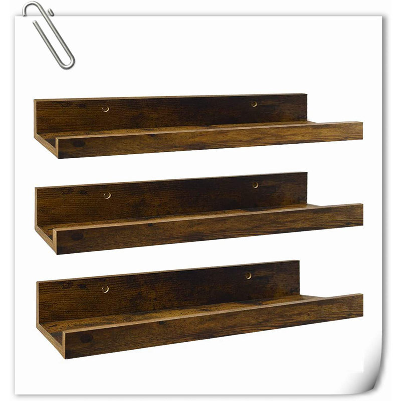 Chakera 3 Piece Wood Floating Shelf, Rustic Brown
