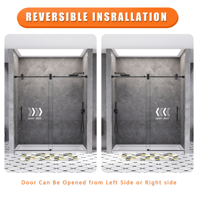 56-60 in. W x 76 in. H Single Sliding Frameless Shower Door in Matte Black with 3/8 in.（10mm）Clear Tempered Glass