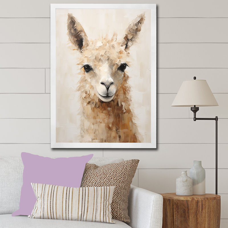 Minimalisme grunge alpaga portrait II sur toile, Cadre simple blanc, H 40 po x l 30 po x P 1,5 po