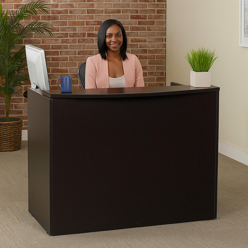 Bureau de réception Jery, 48 pouces, panneau de modestie, mélamine brun moka, H 41,5 po x l 48 po x P 22 po, Brun moka