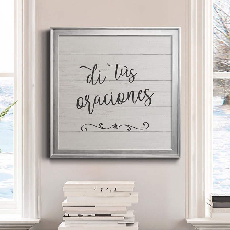 Oraciones - Art textuel sur toile, H 17,5 po x l 17,5 po x P 1,5 po, Argent