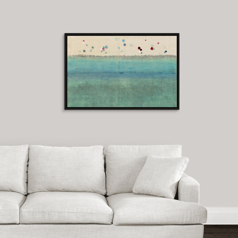 « soleil brun clair », peinture sur toile, H 33,7 po x l 49,7 po x P 1,75 po, Cadre flottant noir