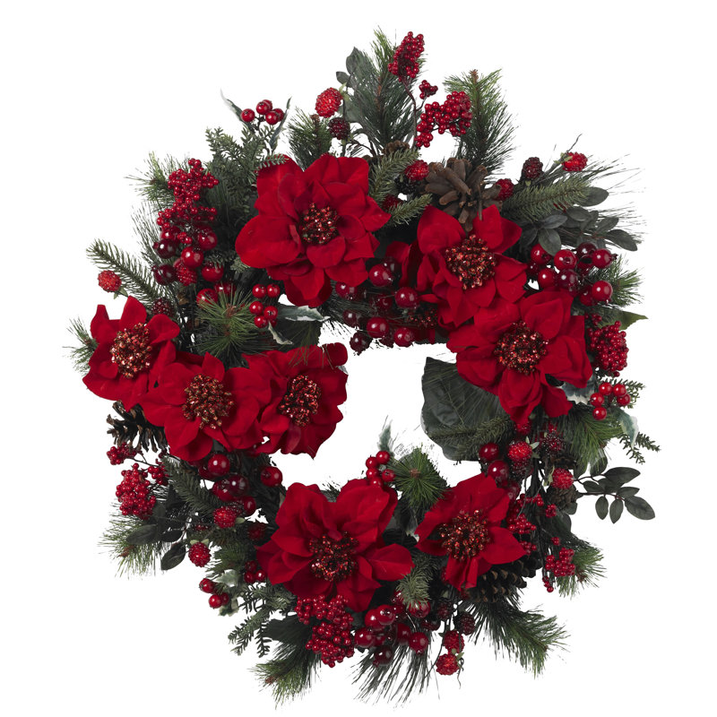 Poinsettia Faux Poinsettia Plastic 24'' Wreath