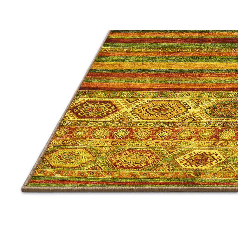 Tapis rectangulaire abstrait fabriqué à la machine de 7 pi x 9 pi en jaune / orange / brun