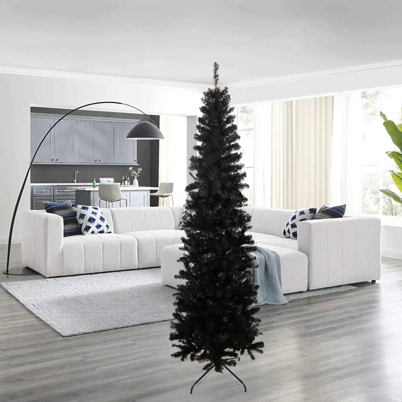 Arbre de Noël artificiel mince 7,5 pi avec base en métal pliable