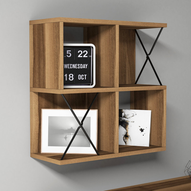 Chetna 4 Piece Square Cube Shelf, Walnut/Black