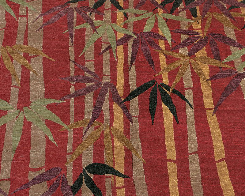 Bamboo Floral Area Rug in Gray/Red, Rectangle 8' x 10'