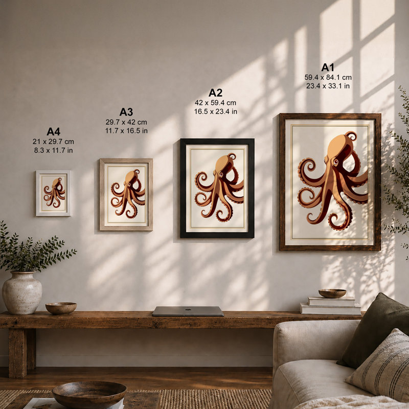 Golden Octopus Botanical - Print, Oak, A4 - 29.7 x 21.0 cm