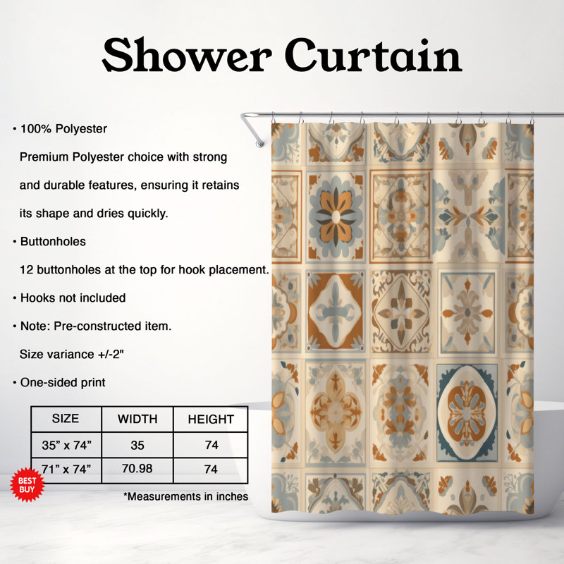 Classic Carpet - Rideau de douche Premium, H 74 po x l 71 po