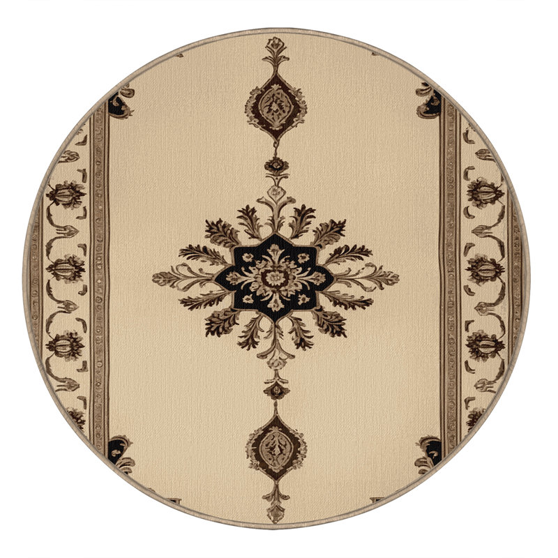 Machine Washable French Brown Area Rug, Round 5'