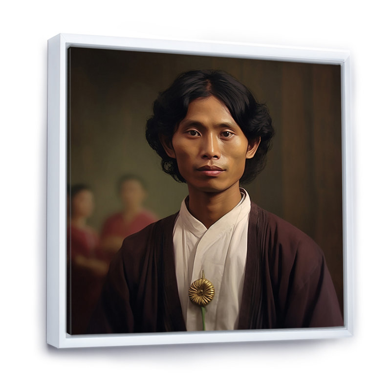 Portrait d'un jeune Indien noble, H 16 po x l 16 po x P 1 po, Cadre flottant blanc