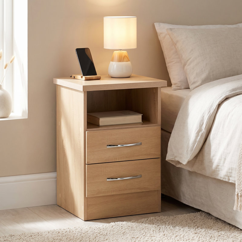 Cascio 2 Drawer Bedside Table, Sonoma Oak Effect