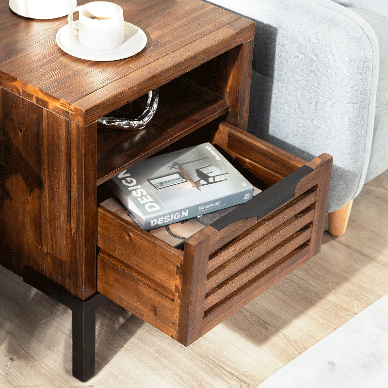 Table de chevet rustique en bois d'acacia massif avec tiroir Millie