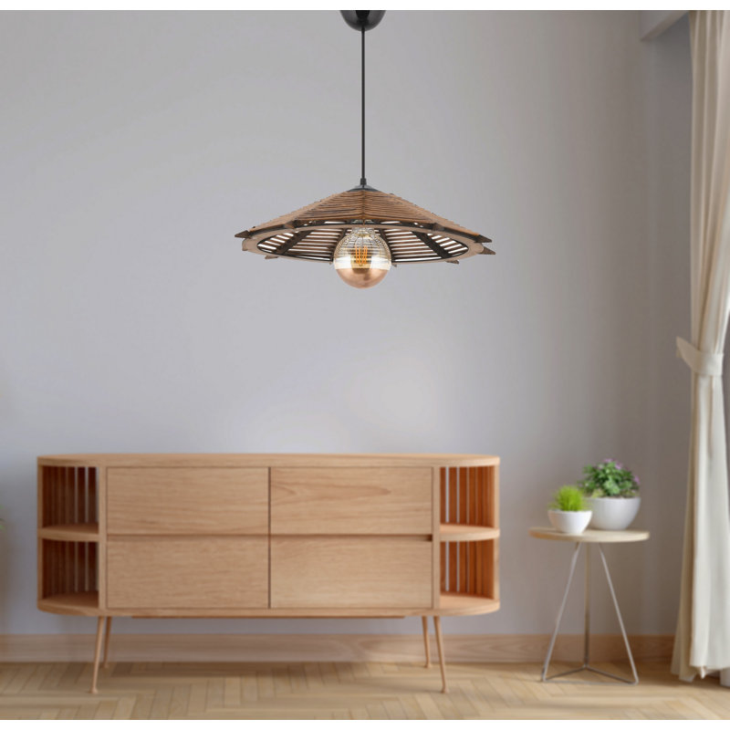 Elegant Wooden Chandelier with Imitation Bamboo Cap, Antiquation Finish, 15.7 x 15.7 x 21.7 inches | Adjustable Cable, E27 Socket (Max 40W) | CE Certified, Perfect for Living Room & Dining Room Ambiance