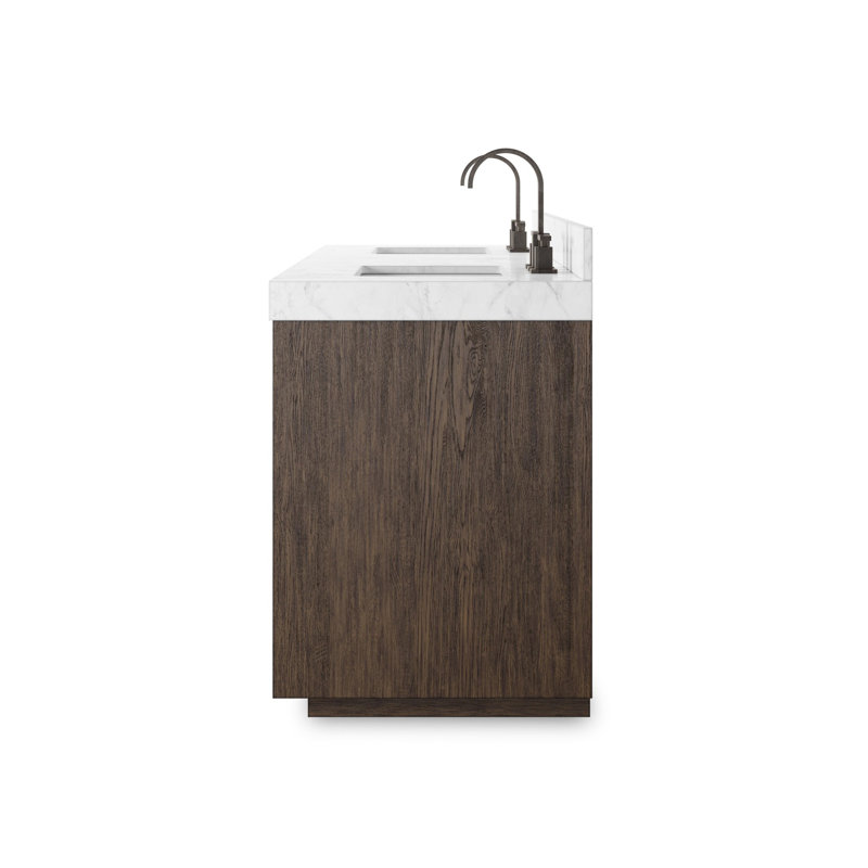 Everett Double Vanity-Satin Light Wash Oak, Satin Espresso Oak Veneer