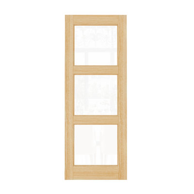 80 Inch Pine Wood Front Door Slab with 3 Lite Clear Double Glazed Glass Slab Only