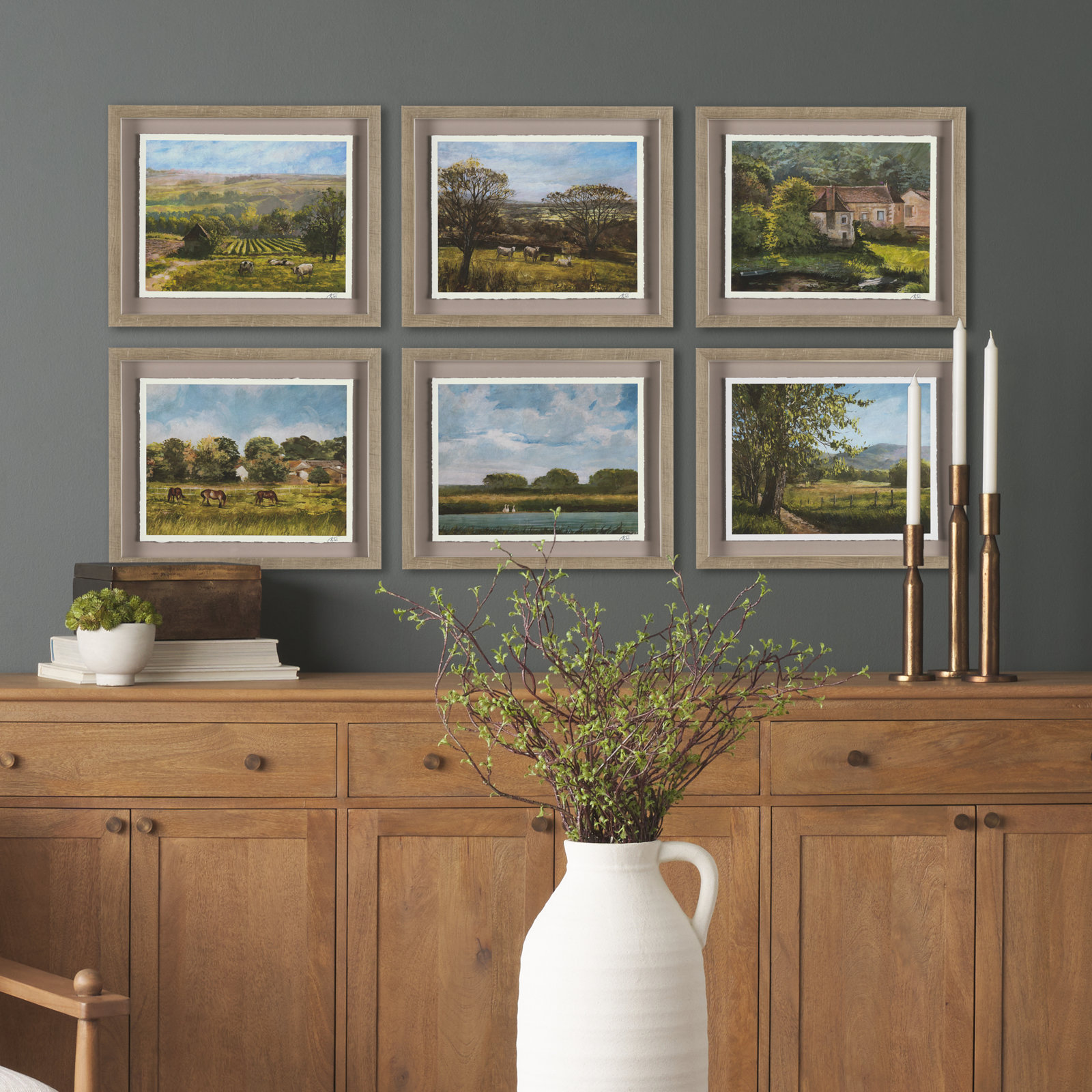 Marcella "Country View I" Hand-Embellished Print