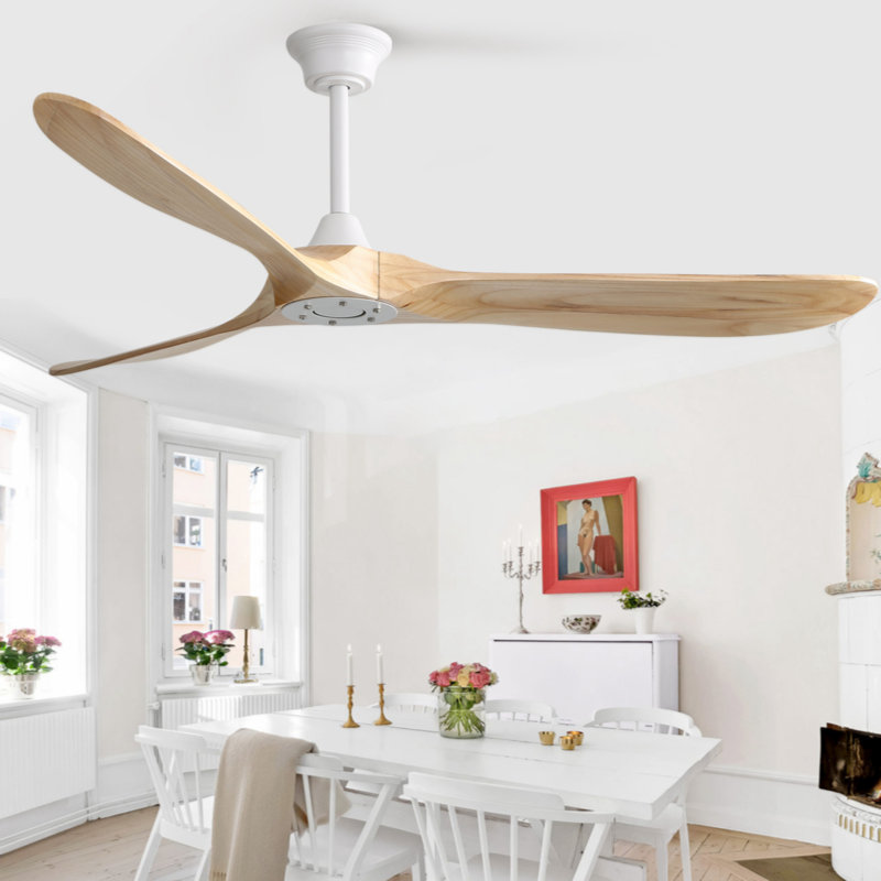 Ventilateur de plafond 60 po Uma, Blanc / pales brun clair