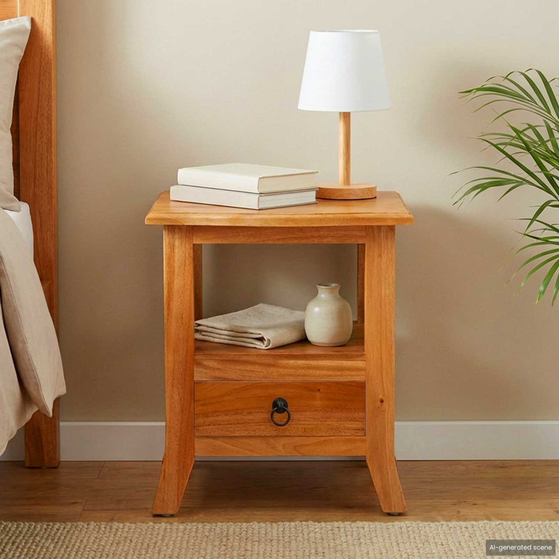 40cm W Solid Wood Bedside Table, Natural