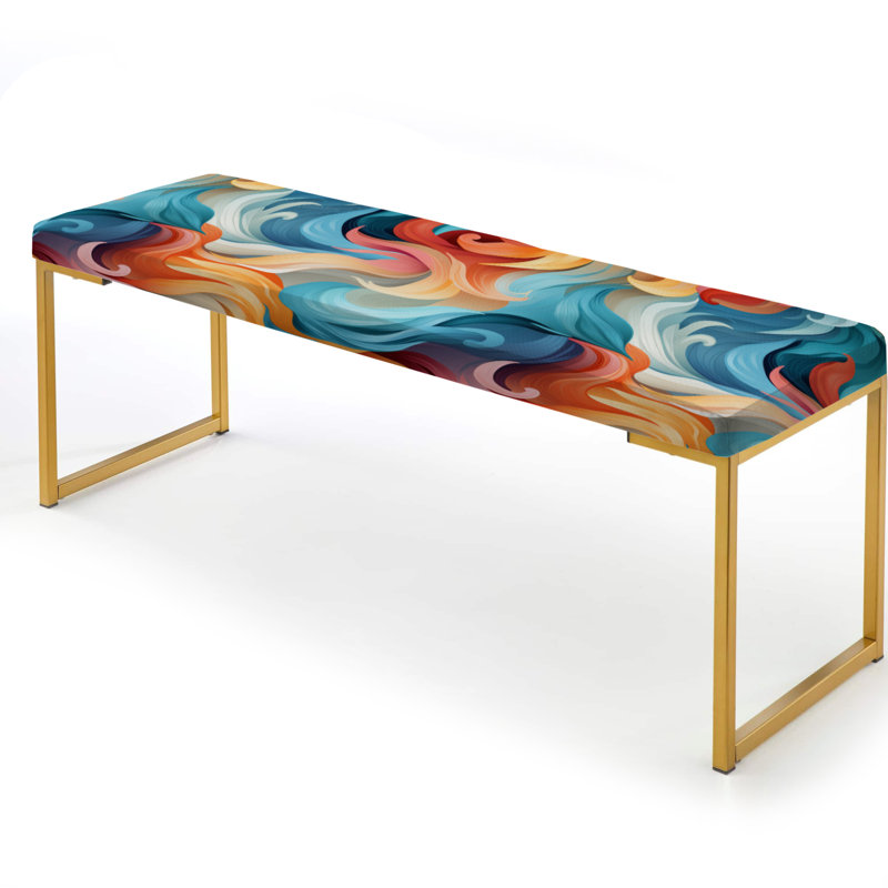 Banc rembourré or camouflage de couleur pastel Nomad Camo Elegance, Vagues d'harmonie tourbillonnantes vertes et orang