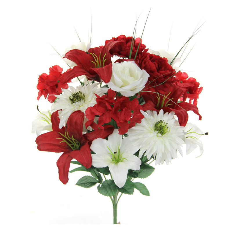 22 " Silk Lillies and Peony Arrangement, Red/Cream