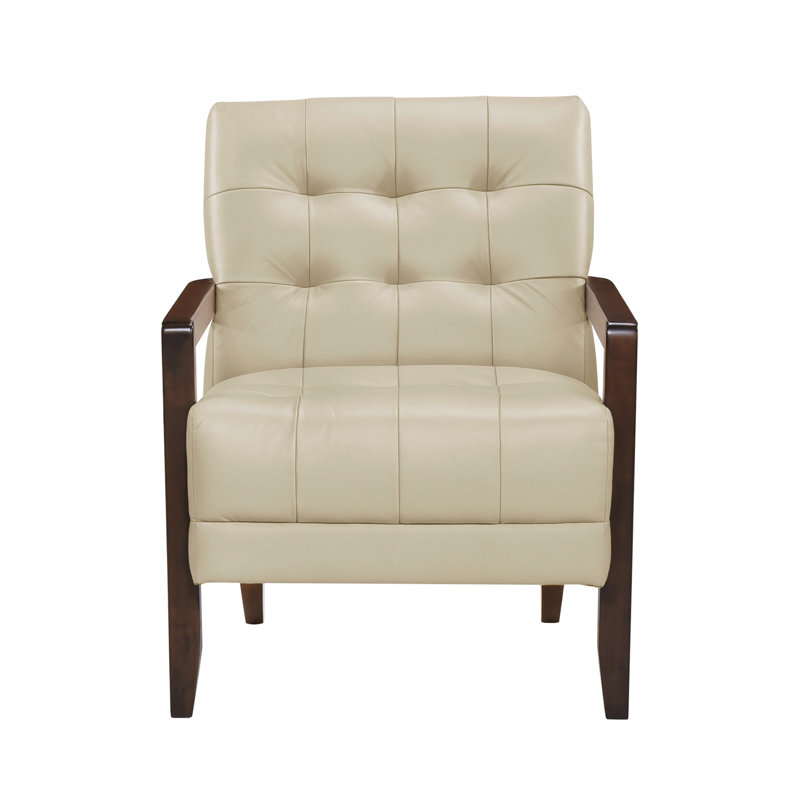 Chaise en cuir beige, structure en contreplaqué avec fauteuil inclinable au fini noyer, Beige