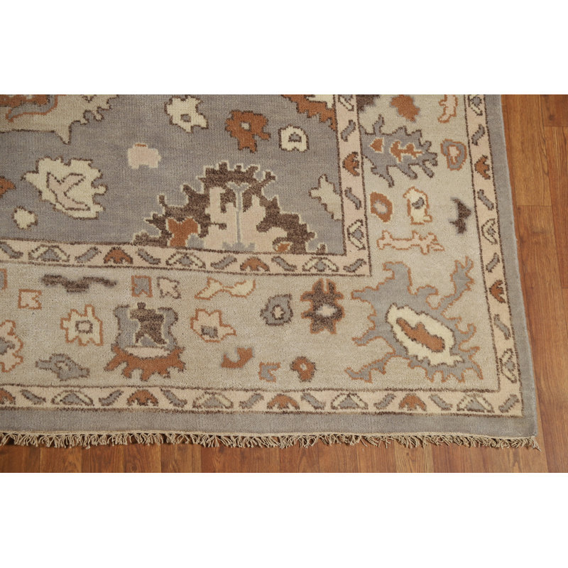 Tapis gris en laine gris fait à la main Oushak 9 x 12