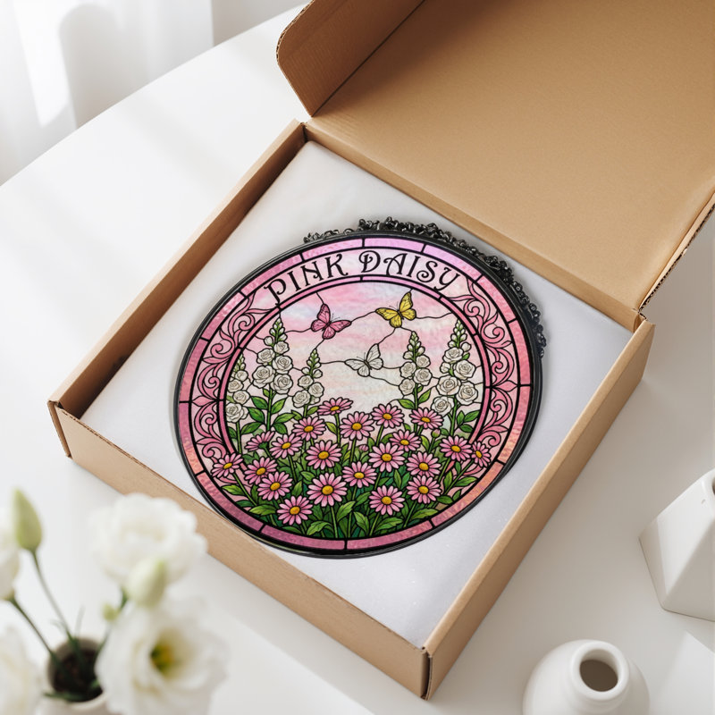 Panneau de vitrail rose 7,8 "H Daisy, H 7,8 po x l 7,8 po