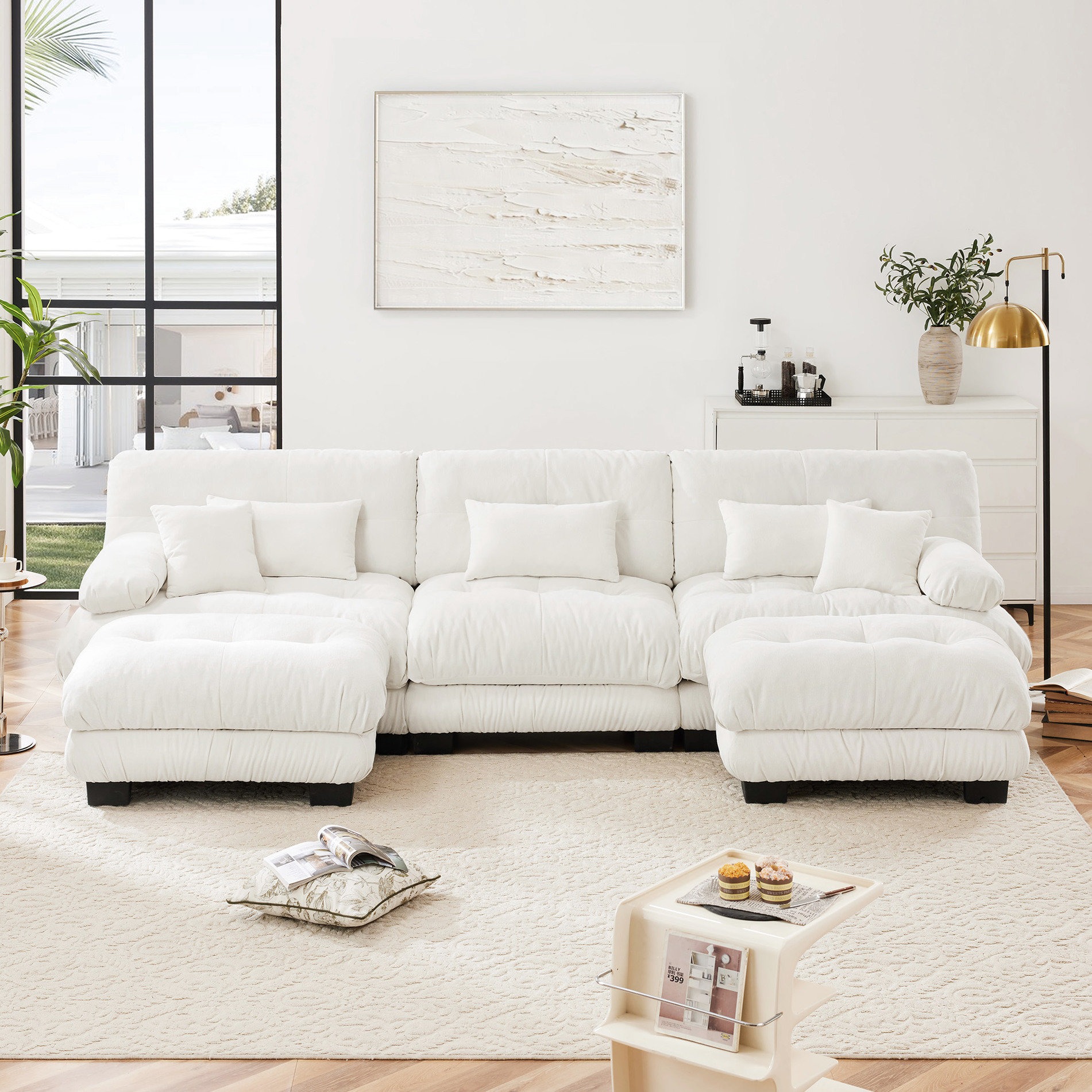 Latitude Run® Chenille White Sectional Collection - Oversized U Shaped ...