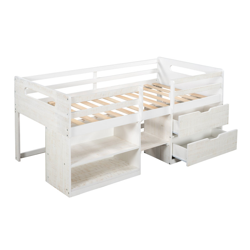 Alivio Twin Storage Low Loft Bed, Antique White