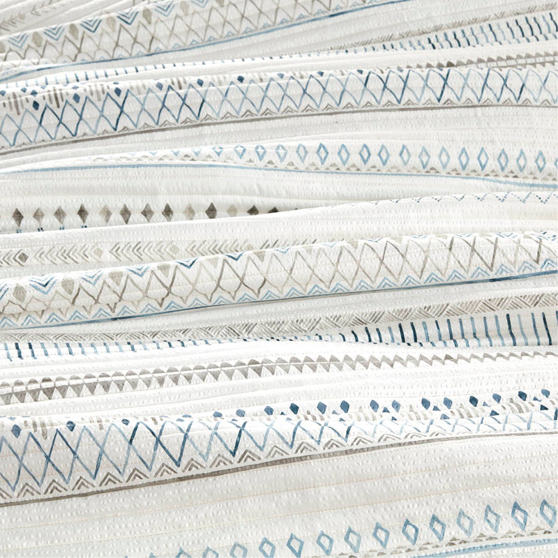 Ensemble de courtepointe en microfibre imprimé 3 pièces taupe / bleu double / grand