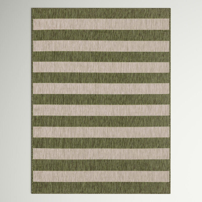 Tapis rayé vert / gris intérieur / extérieur Palominas, Rectangle 4 pi 1 po x 6 pi 1 po