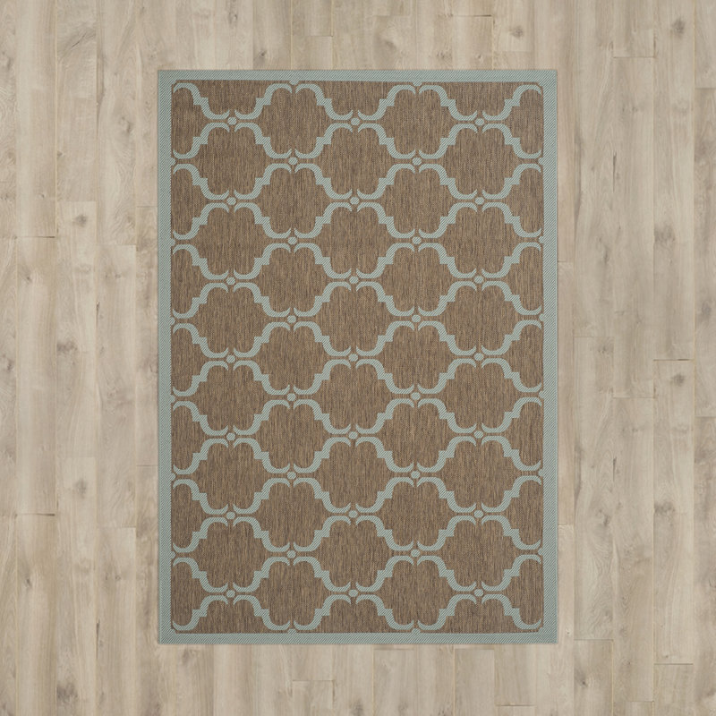 Kelley Hooked Indoor/Outdoor Rug, Brown / Aqua, Rectangle 201 x 290 cm