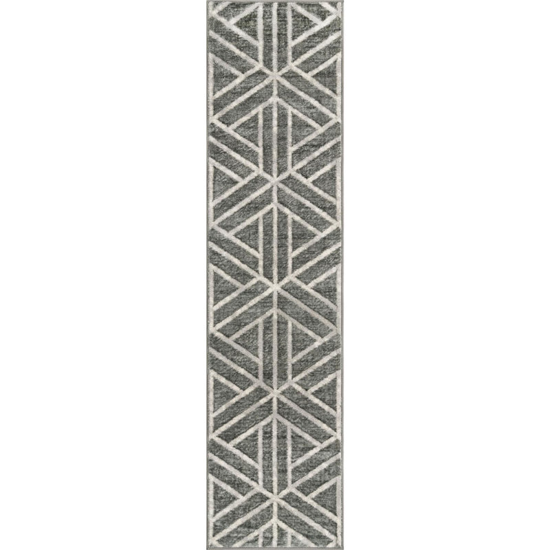 Rectangle Eshin Abstract Machine Made Power Loom Polyester Indoor Area Rug In, Runner 2' x 8'