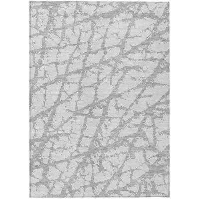 9' X 12' Silver Abstract Washable Indoor Outdoor Area Rug